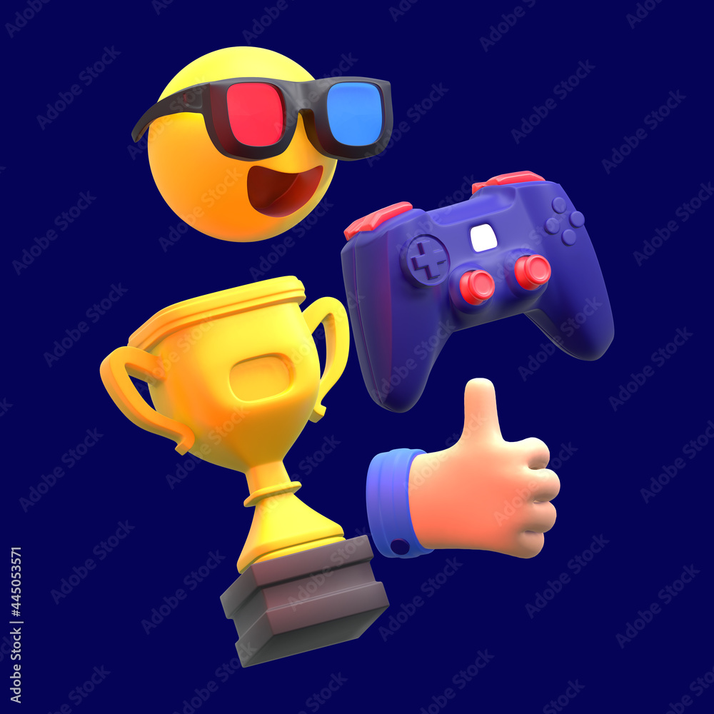 Funny video game elements. 3d rendering Stock Illustration | Adobe Stock