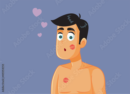 Man with Lipstick Kiss Marks Feeling in Love