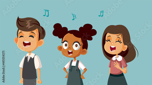  Kids Singing in a Choir Vector Cartoon Illustration