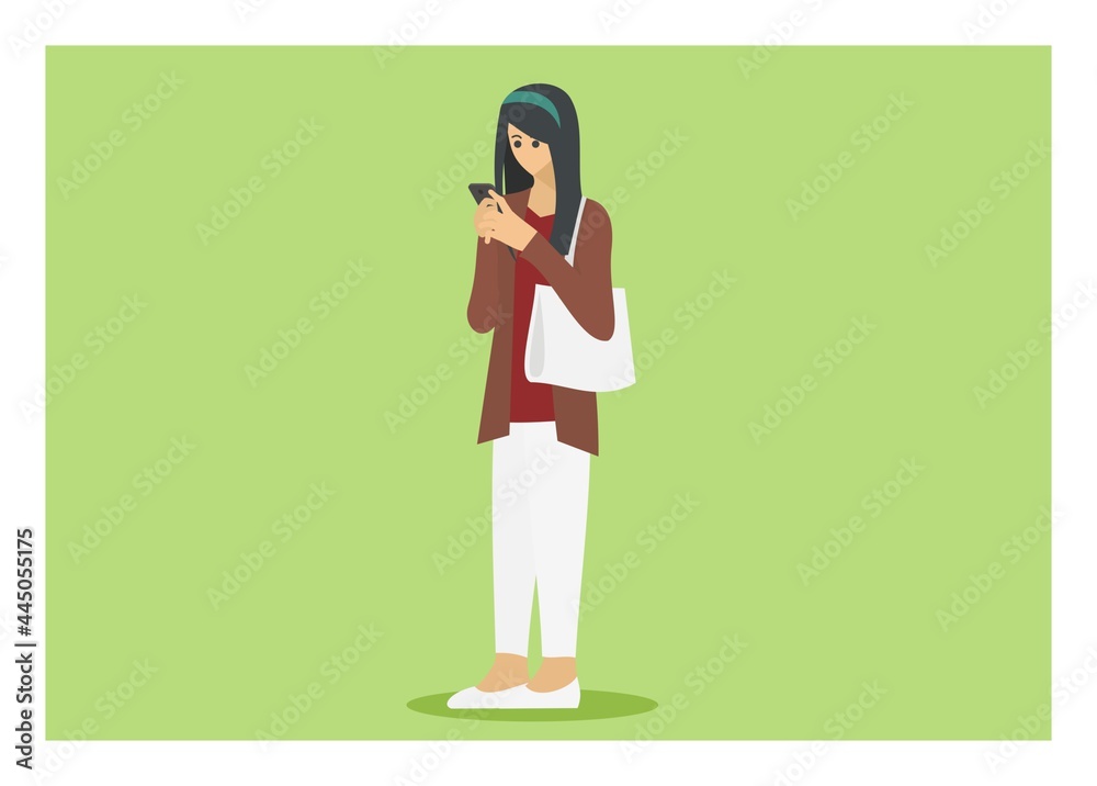 Girl holding smartphone. Simple flat illustration. Girl holding smartphone. Simple flat illustration.