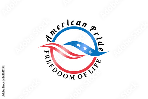Emblem vector logo element with abstract illustration of Eagle Head with American Flag Pattern. American day emblem