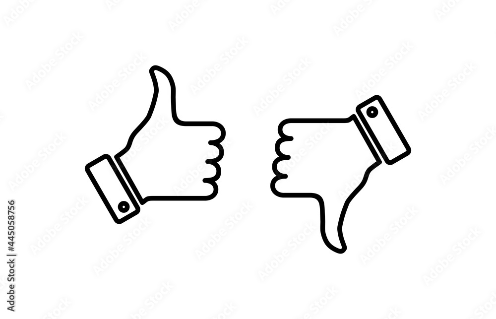 Like and dislike icon vector. Thumbs up and thumbs down icon vector. Hand like and dislike