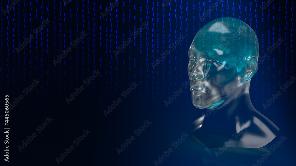 Fototapeta The robotic human head with graphic element face represent artificial intelligence and machine learning concept 3d rendering.