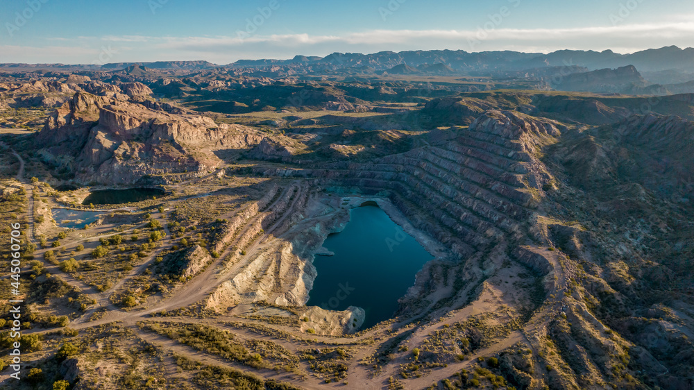 Old open pit uranium mine. Aerial view.