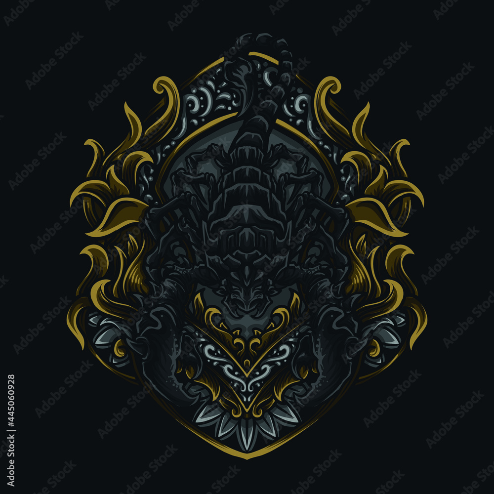 artwork illustration and t shirt design scorpion engraving ornament