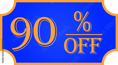 90 percent off. Blue and orange. Promotional discount label for promotions and discount offers.