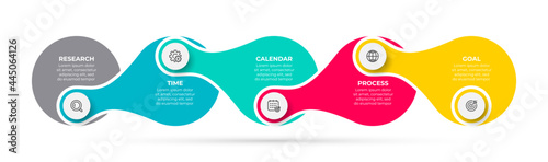 Business infographic template. Timeline element with marketing icons and 5 options or steps. Vector illustration.