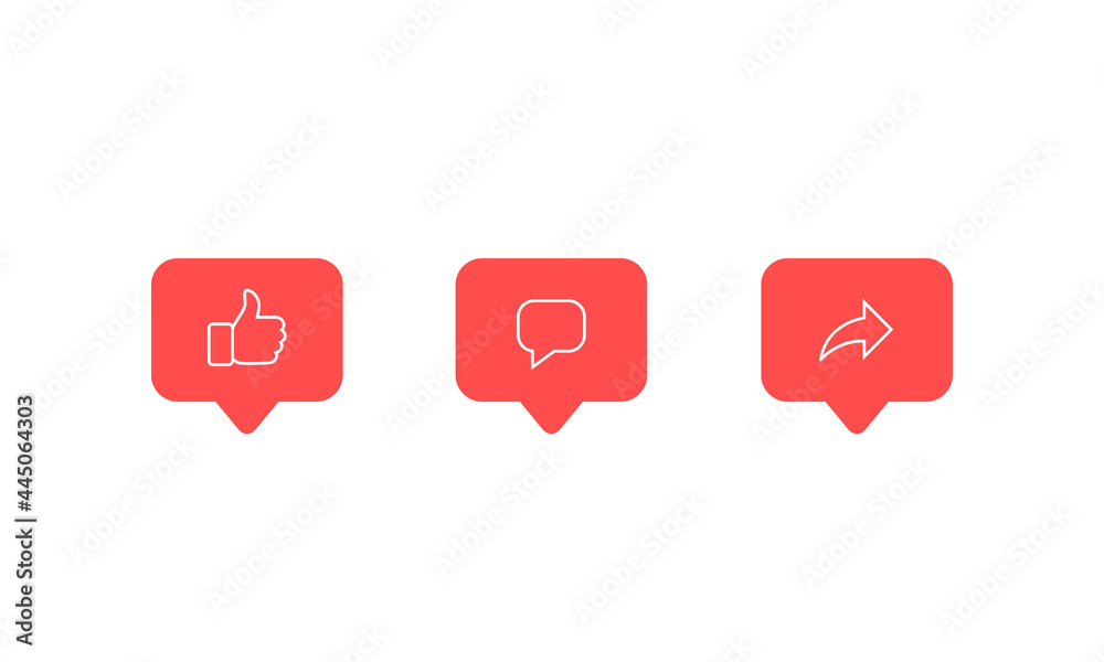Like, Comment, and Share Icon Vector in Speech Bubbles Like, Comment, and Share Icon Vector in Speech Bubbles