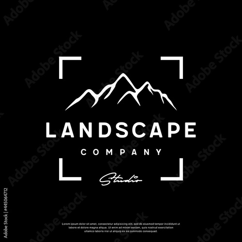 Landscape Mountain with Focus Square Lens Frame logo template