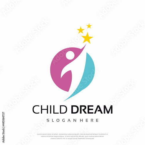 Reaching Stars, child dream Logo Design template vector