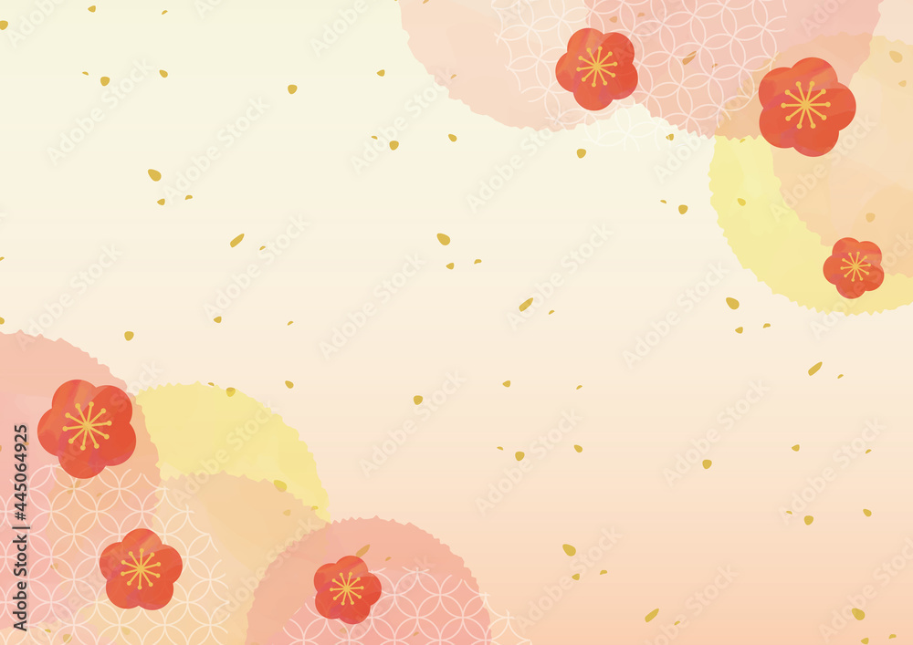 梅の花と水玉と七宝の水彩背景stock Vector Adobe Stock