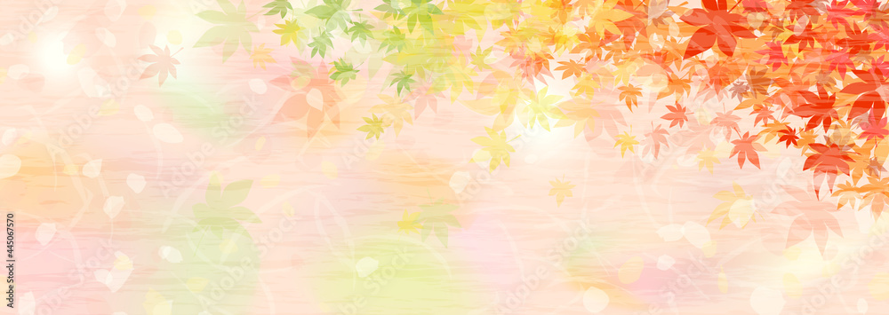 赤黄緑のグラデーションに染まった楓の葉の背景イラスト