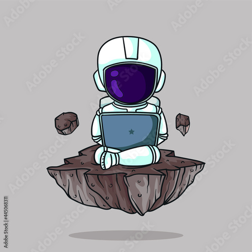cute astronaut and laptop in space