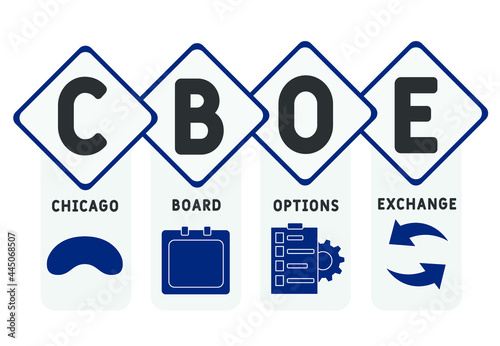 CBOE - Chicago Board Options Exchange acronym. business concept background.  vector illustration concept with keywords and icons. lettering illustration with icons for web banner, flyer, landing 