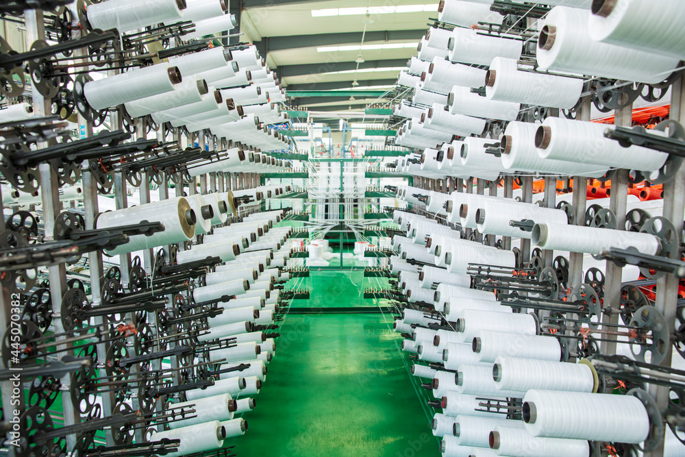 Obraz premium Packaging bag production workshop, A factory workshop where textile belts are produced
