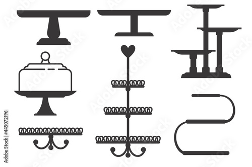 Set of cake stands in flat icon style. Empty trays for fruit and desserts. Vector illustration.