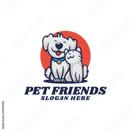 Vector Logo Illustration Pet Friends Mascot Cartoon Style.