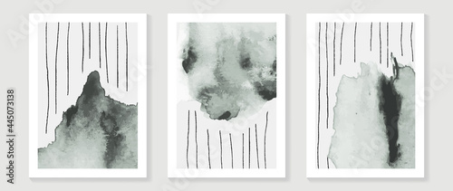 Abstract art background vector. Minimal hand painted watercolor and line art illustration.  Design for wall decoration, wall arts, cover, postcards, brochure. 