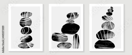 Abstract art background vector. Minimal hand painted watercolor and line art illustration.  Design for wall decoration, wall arts, cover, postcards, brochure. 