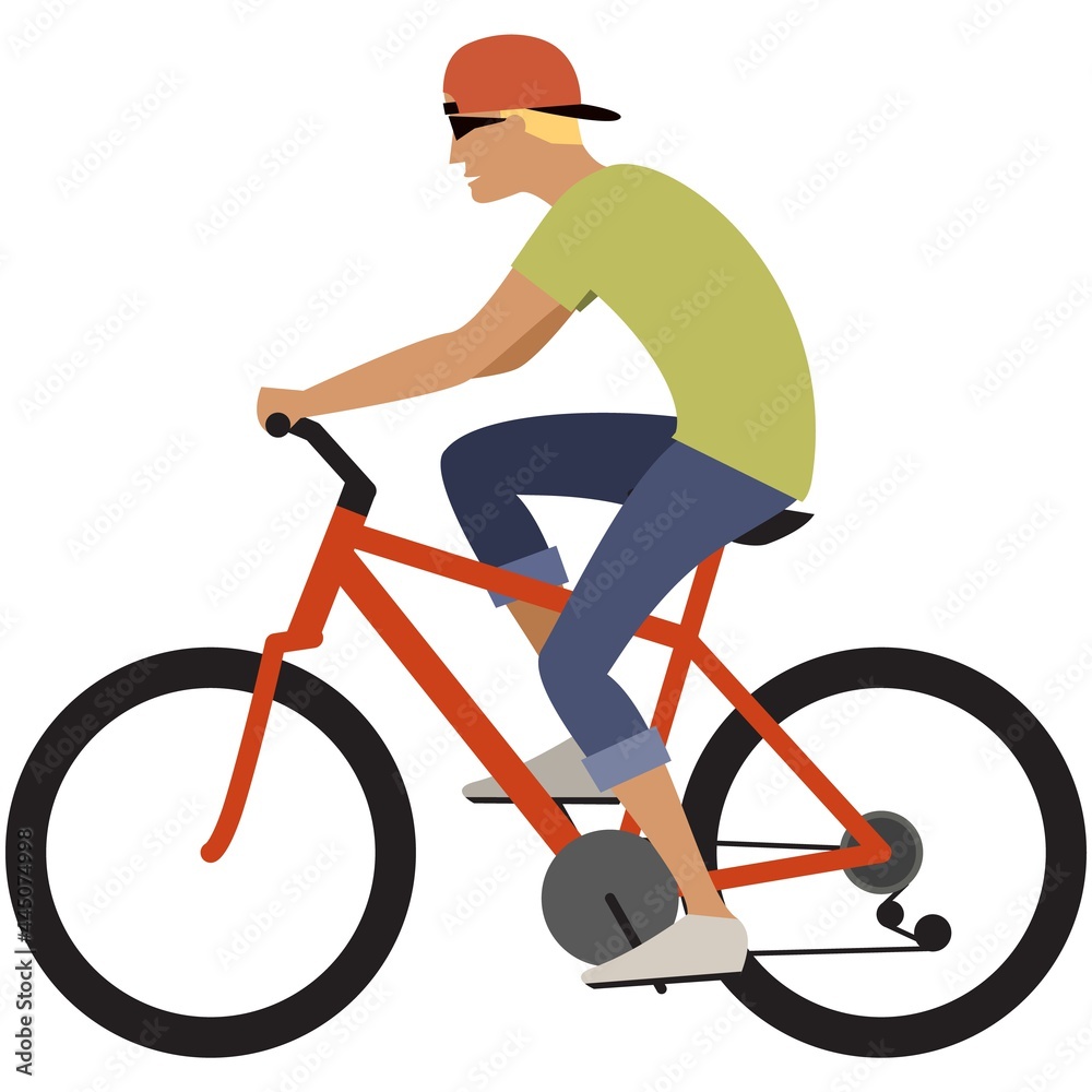 Teenager boy cycling icon, young vector cyclist Teenager boy cycling icon, young vector cyclist