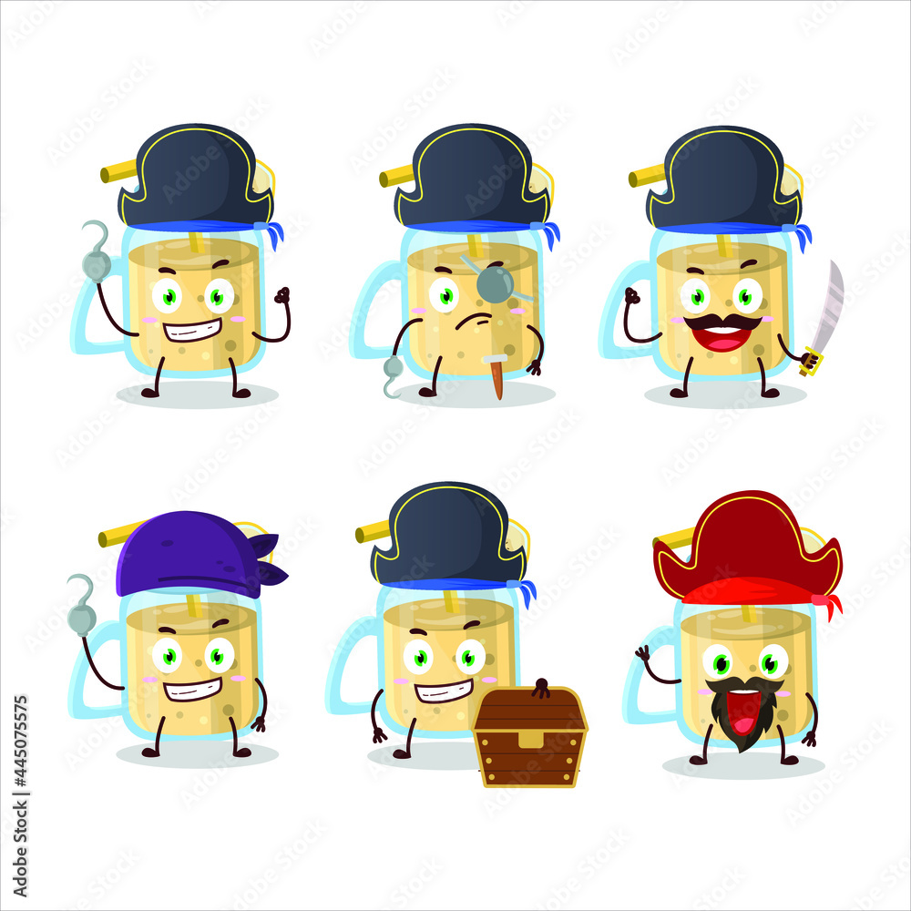 Cartoon character of banana smoothie with various pirates  emoticons. Vector illustration