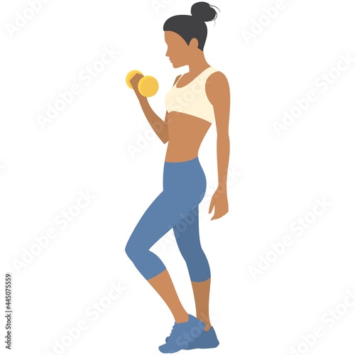 Woman with dumbbells fitness workout vector icon