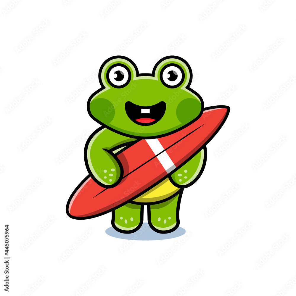 Fototapeta premium cartoon animal cute frog holding a surfboard