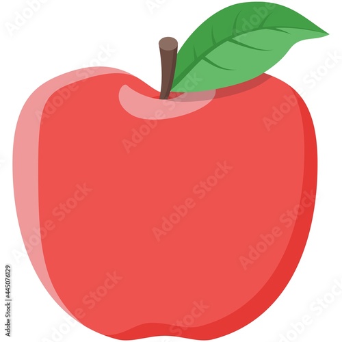 Red vector apple isolated fruit icon with leaf green