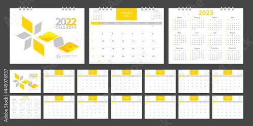 Calendar 2022 week start Sunday corporate design template vector.