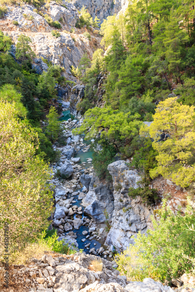 View of a mountain river in Goynuk canyon in Antalya province, Turkey. View from above