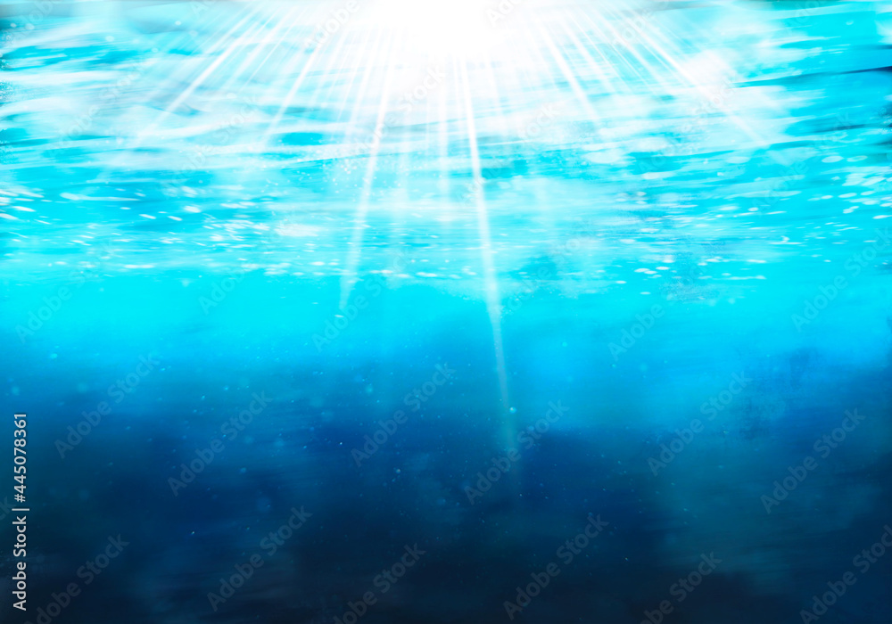 Fototapeta premium 海やプールの水中から見た、キラキラの水面イラスト