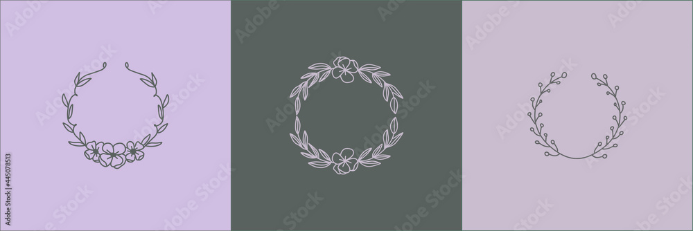 various geometric floral and laurel frame set