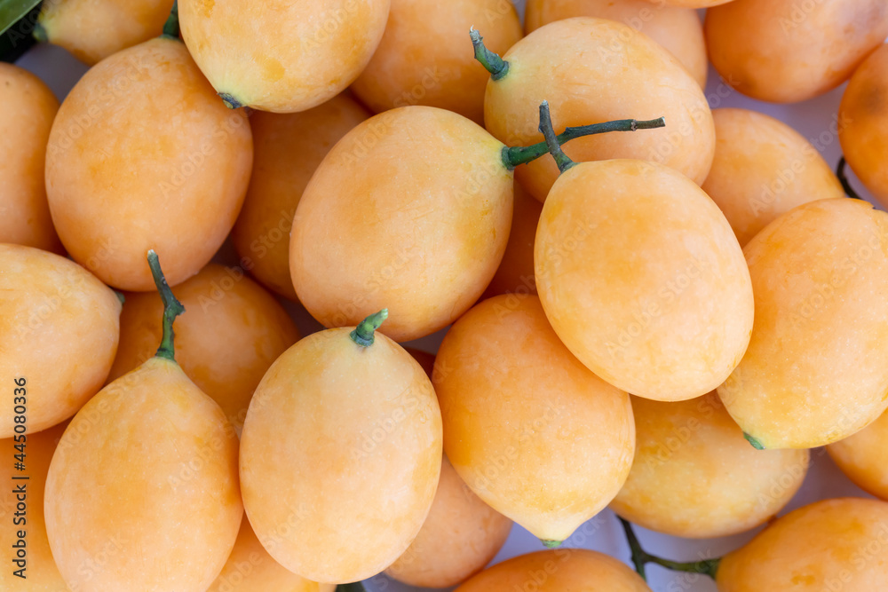 Top view of group Maprang or Plum mangos Top view of group Maprang or Plum mangos