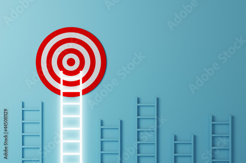 Stand out from the crowd and think different creative idea concepts. Longest white ladder growing up growth to aiming high to goal target. 3d illustration photo