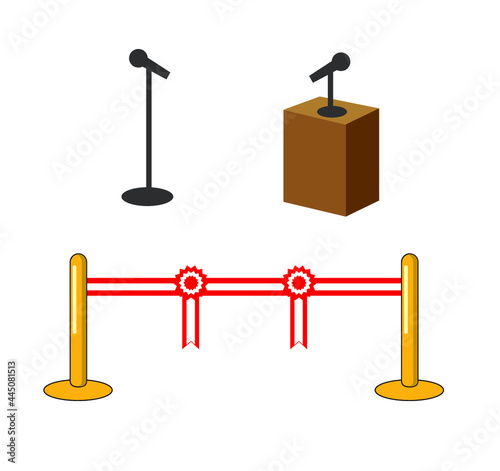 テープカットと司会者台