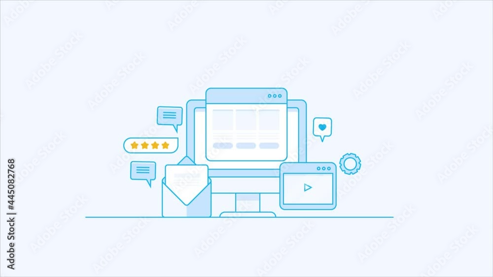 Digital marketing online business review, social media marketing, content marketing, website optimization email and video campaign, increasing digital graph, 2d animation 4k video clip.