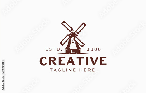 Dutch windmill Logo Design Template. Vector Illustration of modern dutch windmill. Flat icon design template