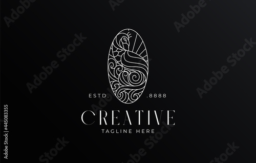 Peacock Logo Design Template. Vector Illustration of peacock abstract pattern line. Company and Business line icon design template