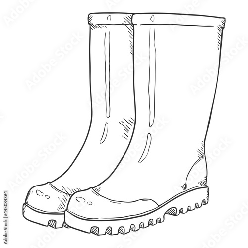 Vector Sketch Rubber Boots Illustration