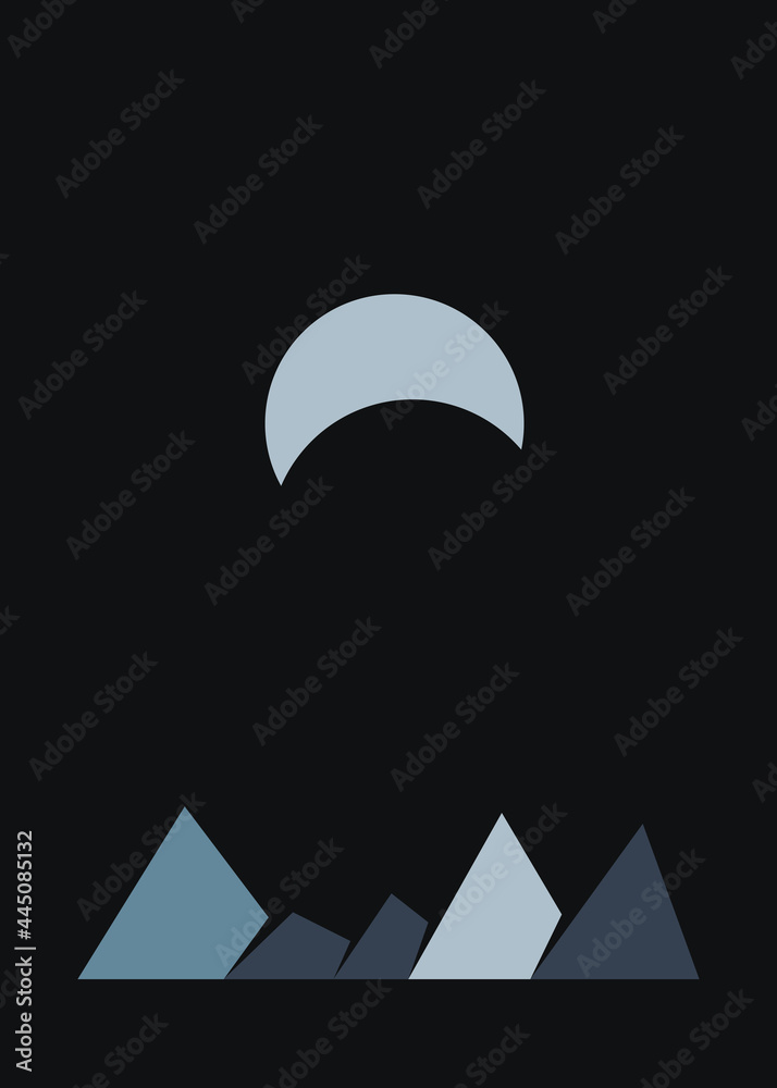 Geometric Mountains silhouette landscape art poster illustration Geometric Mountains silhouette landscape art poster illustration
