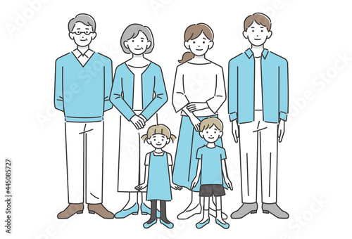 三世代家族のベクターイラスト素材／シンプル／シニア／夫婦