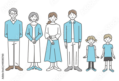 三世代家族のベクターイラスト素材／シンプル／シニア／夫婦