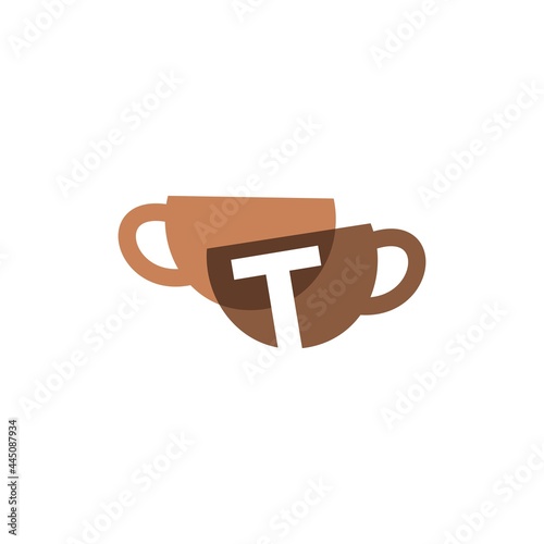 t letter coffee cup overlapping color logo vector icon illustration