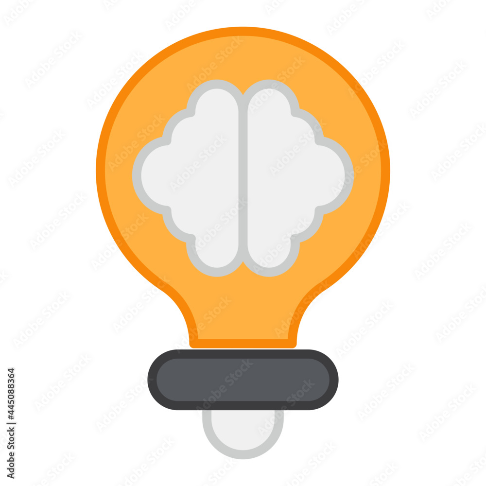 Brain inside light bulb, flat design of brainstorming Brain inside light bulb, flat design of brainstorming
