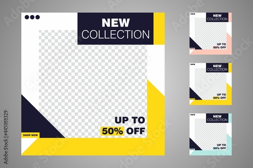 New set of editable minimal banner templates. Suitable for social media posts and web or internet ads. Vector illustration with photo college.