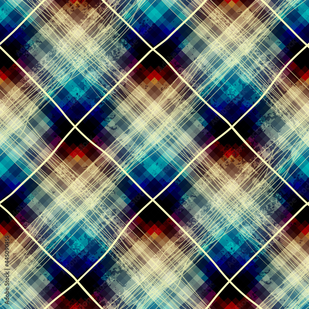 Fototapeta premium Abstract seamless pattern. Diagonal grunge plaid.