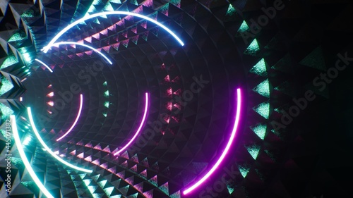 Curved Neon Light Pyramid Tiled VJ Tunnel