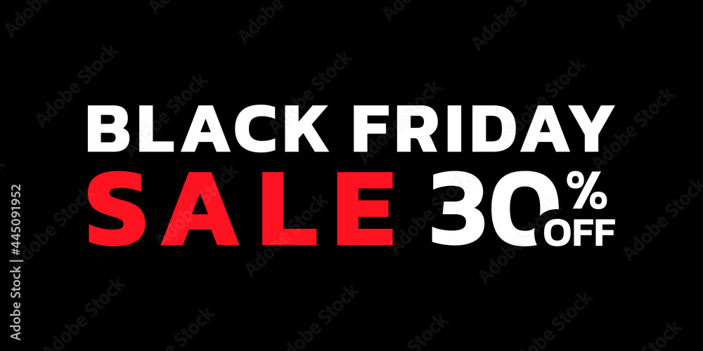 Black Friday sale banner with 30 percent price off. Modern discount card for promotion, ad and web design. Vector illustration.