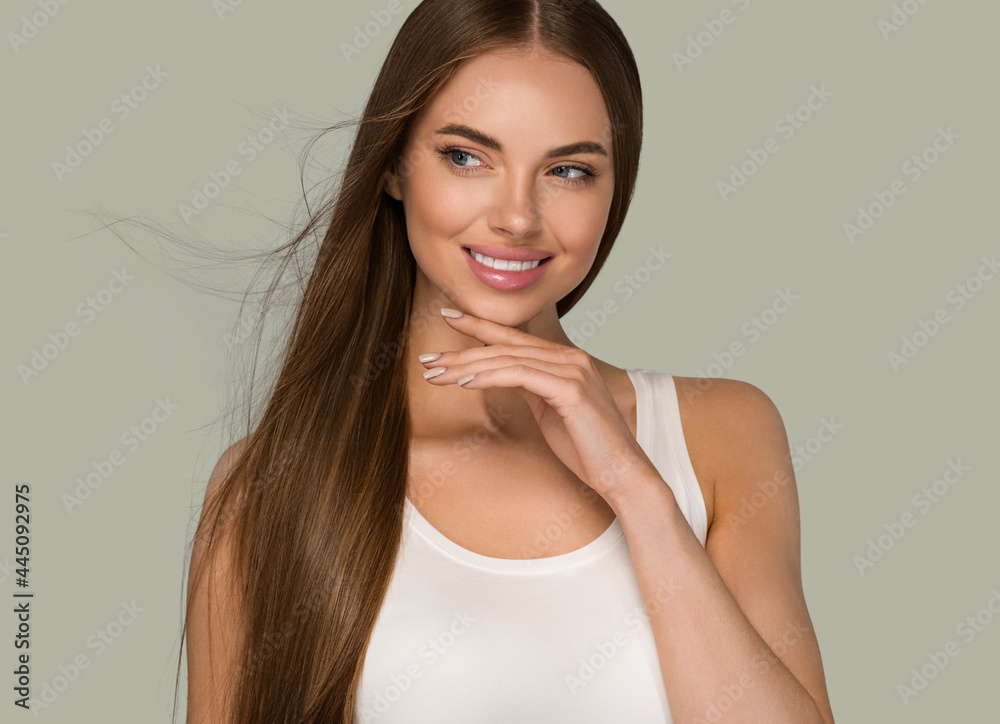 Beautiful woman with long smooth brunette hair clean beautiful skin Beautiful woman with long smooth brunette hair clean beautiful skin