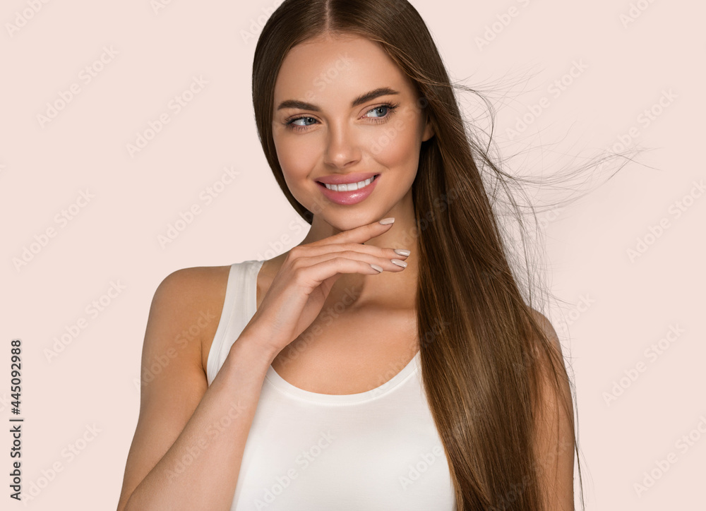 Beautiful woman with long smooth brunette hair clean beautiful skin Beautiful woman with long smooth brunette hair clean beautiful skin